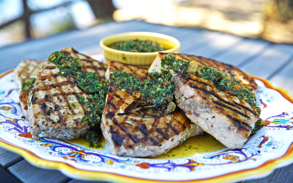 Grilled Swordfish steaks with salsa verde KUDU Grills