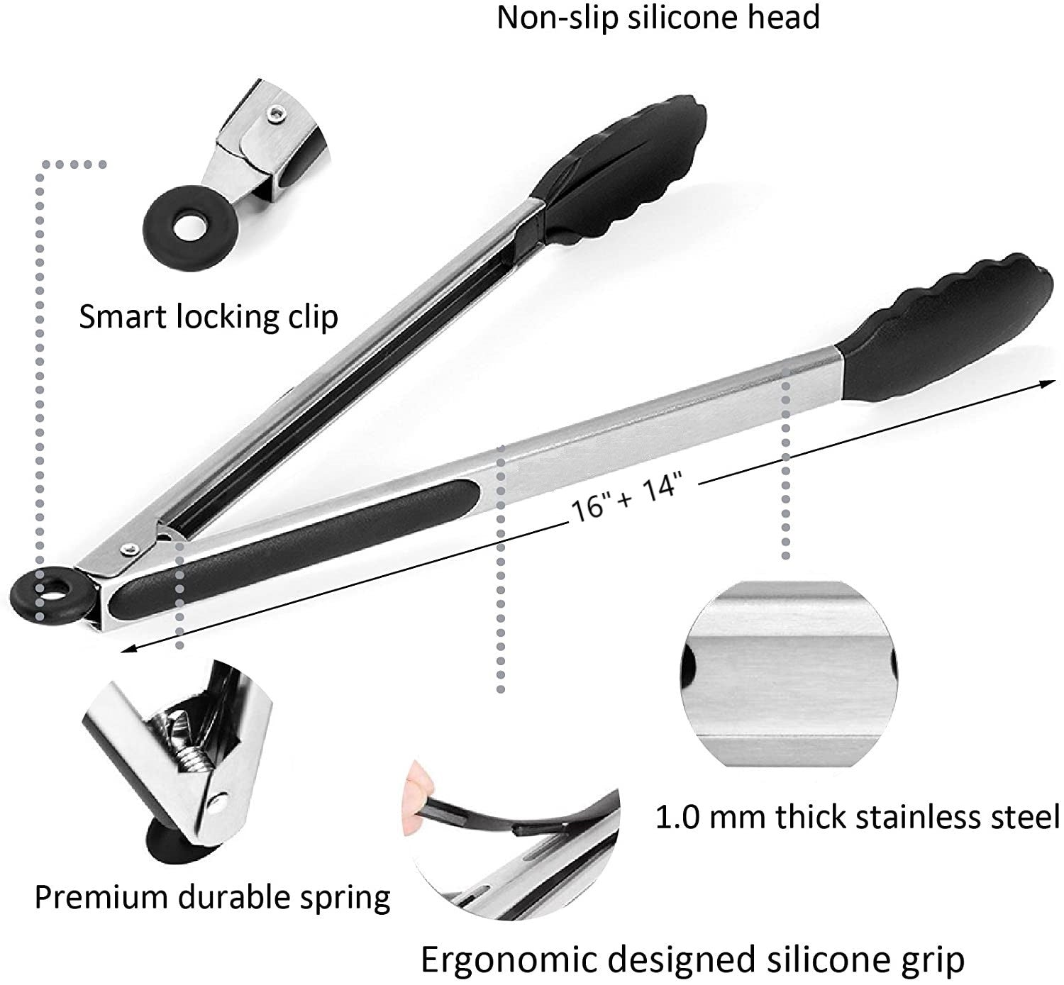 Grill Tongs Set - Grill Mat Safe - 17